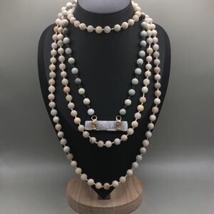 Curated bundle stone gemstone beaded layered festival look necklaces lot 2 boho